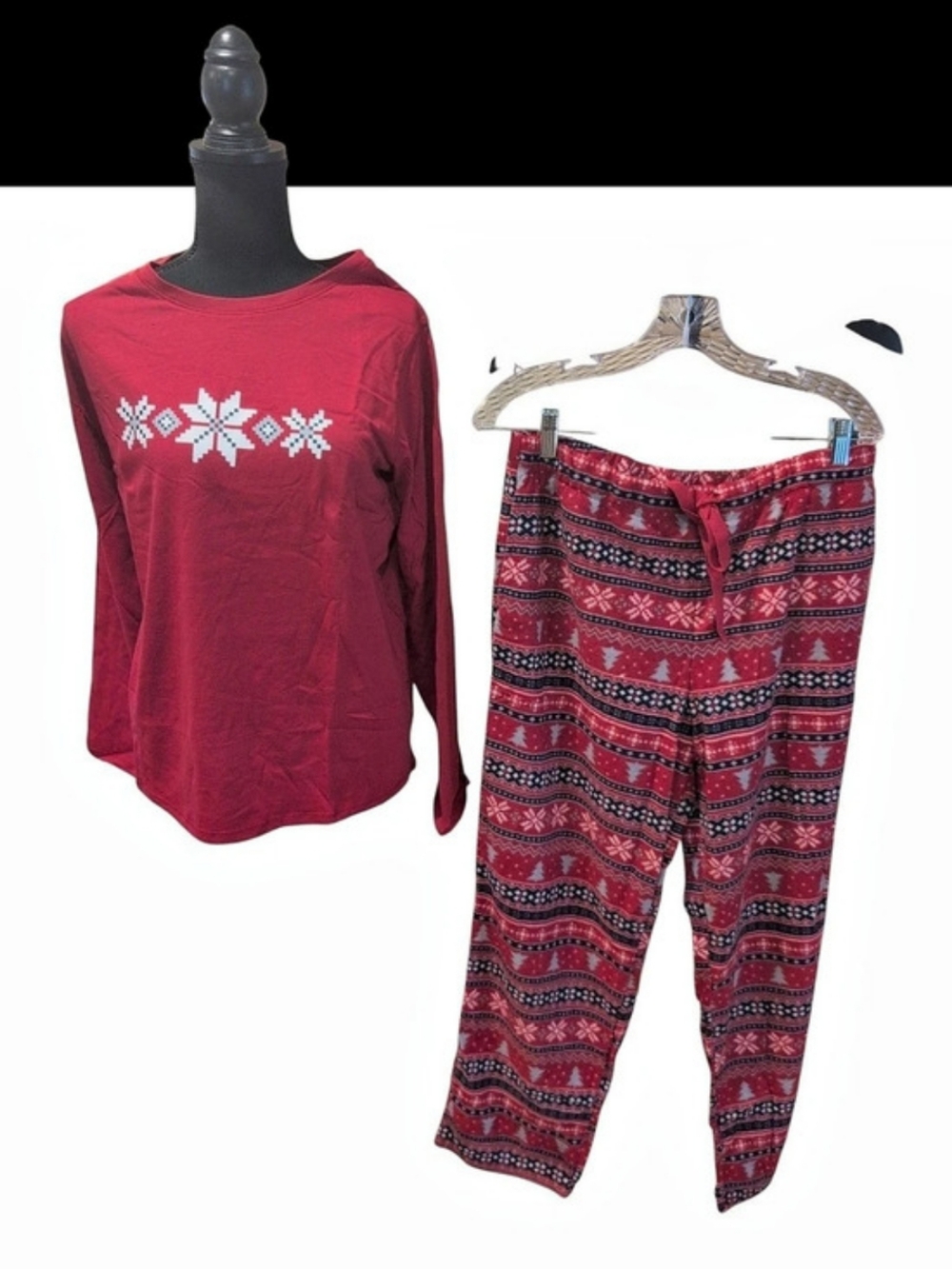 NWT Cuddl Duds Red Black Fair Isle Fleece Pajama Set Large